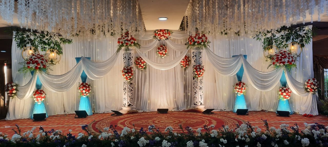Decorated wedding stage at Raj Mahal
